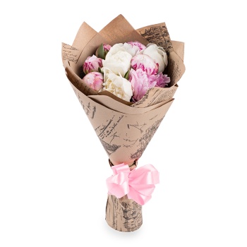 Букет из 9 разноцветных пионов