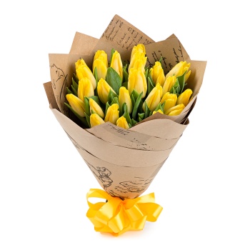 Букет из 25 желтых тюльпанов в крафте