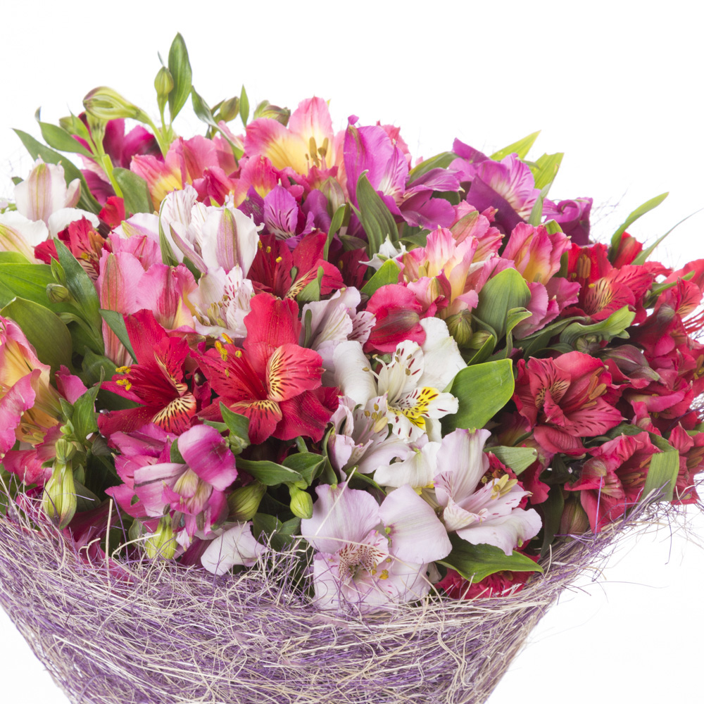 Букет из 15 разноцветных альстромерий