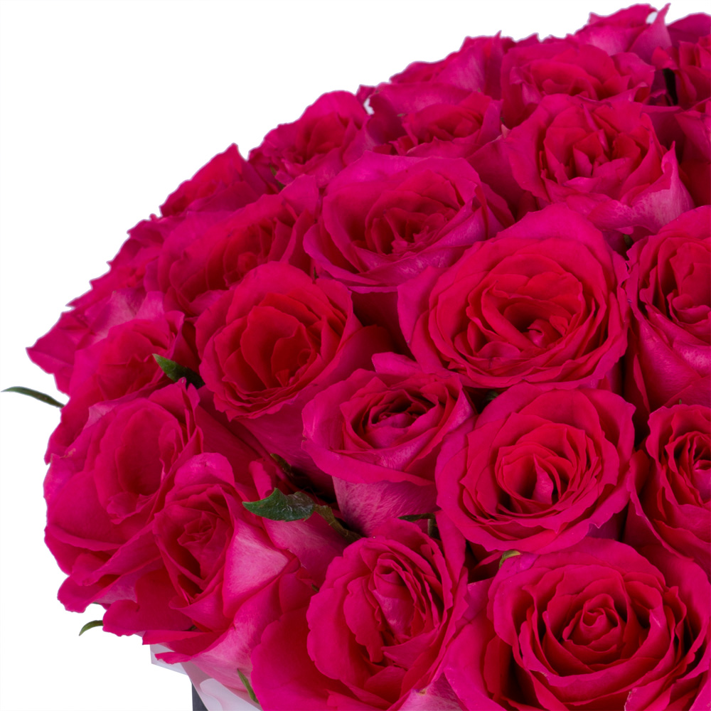 51 малиновая роза в черной шляпной коробке