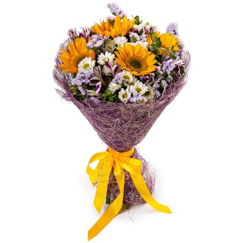 Букет с гелиантусом и сантини