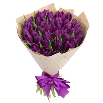 Букет из 35 сиреневых тюльпанов