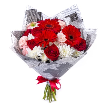 Букет из роз, хризантем и гербер