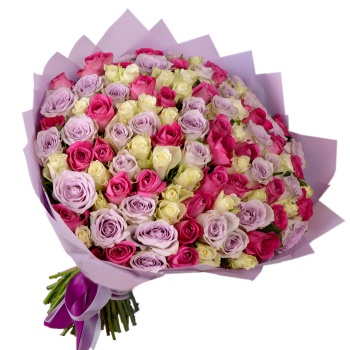 101 разноцветная роза 40 см