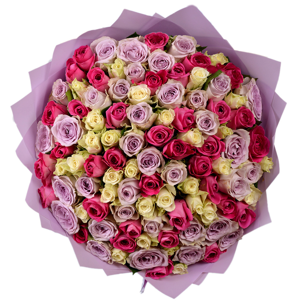 101 разноцветная роза 40 см