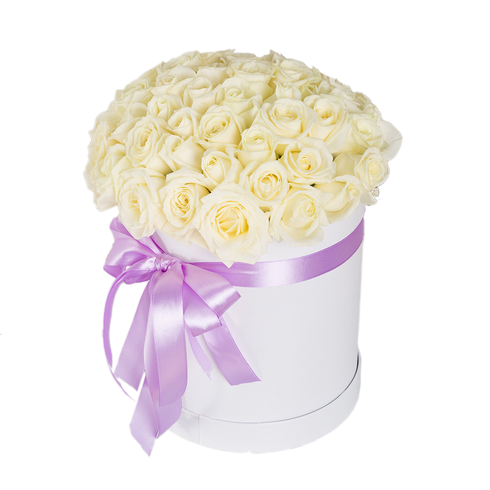 51 белая роза в шляпной коробке