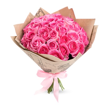 Букет из 35 розовых роз 40 см в крафте