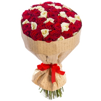 51 красная и белая роза 60 см