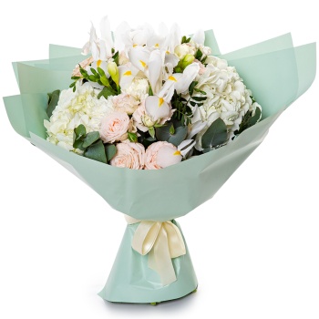 Букет из роз, гортензий и ирисов