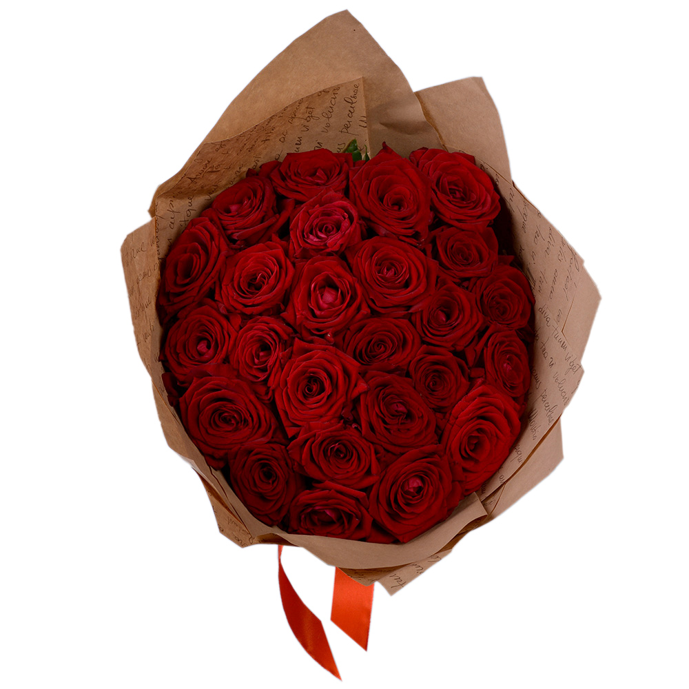 25 красных роз 40 см