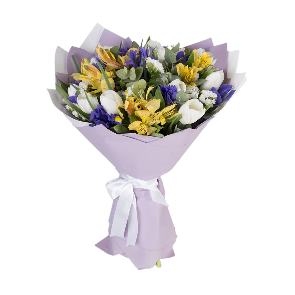 Букет из тюльпанов, альстромерий и ириса