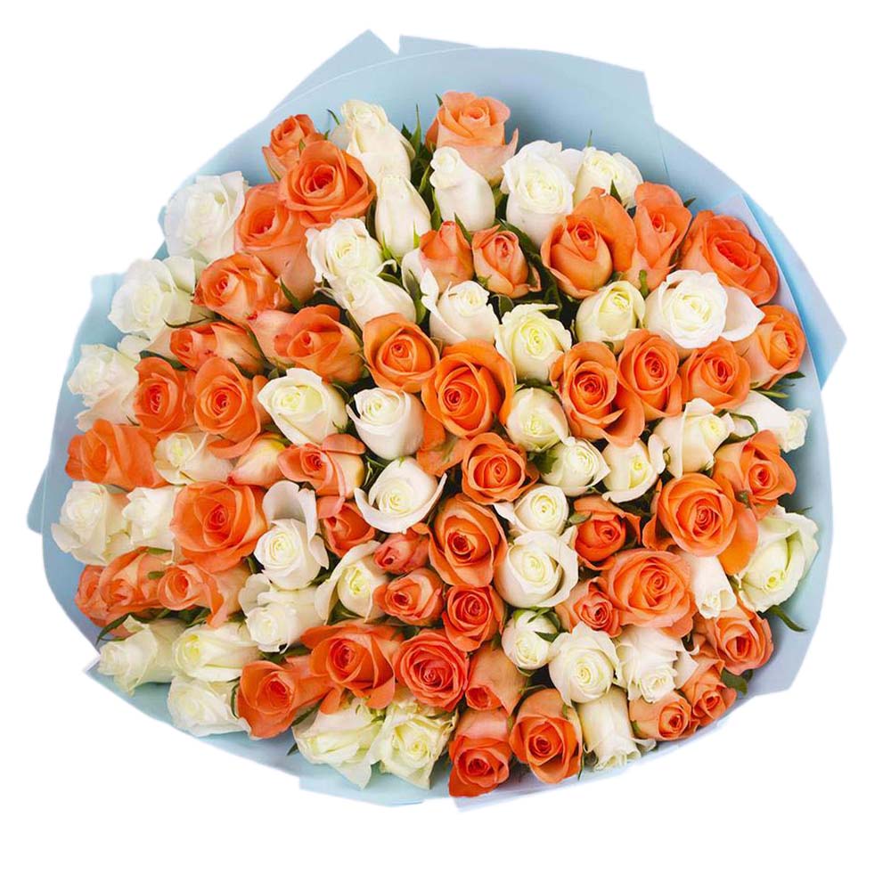 Букет из 101 белой и оранжевой розы