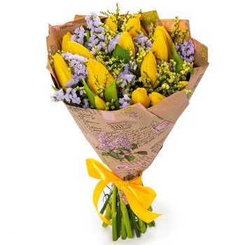 Букет с тюльпанами и лимониумом