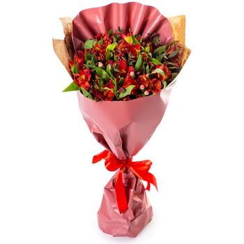 Букет из 9 красных альстромерий и эвкалипта