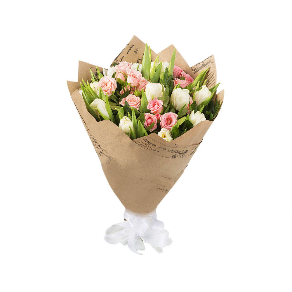 Букет из тюльпанов и кустовых роз