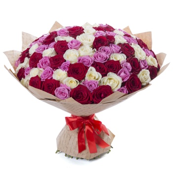 Букет из 101 разноцветной розы 50 см