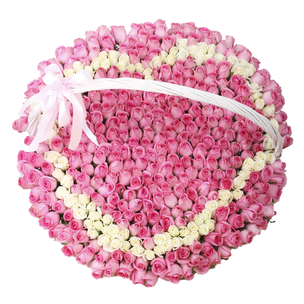501 Розовая и белая роза в корзине