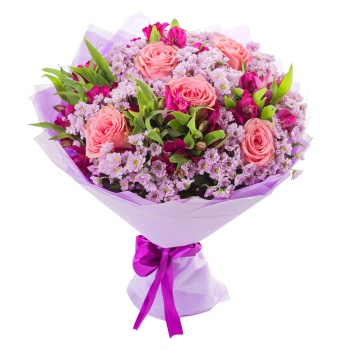 Букет из альстромерий, роз и хризантем