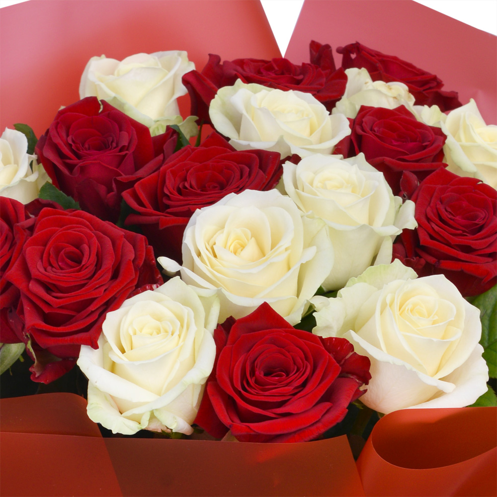 19 разноцветных роз 60 см