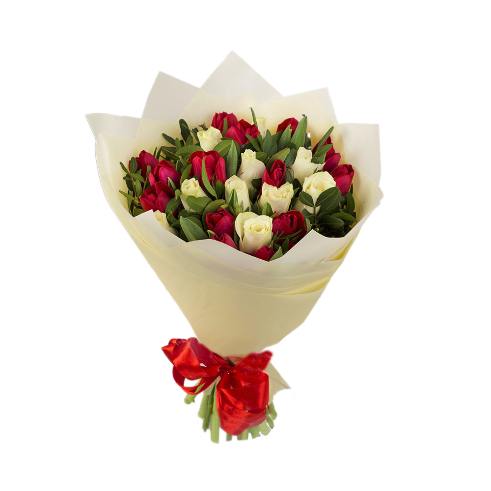 15 тюльпанов с розами