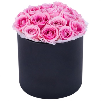 Букет из 19 розовых роз premium в черной шляпной коробке