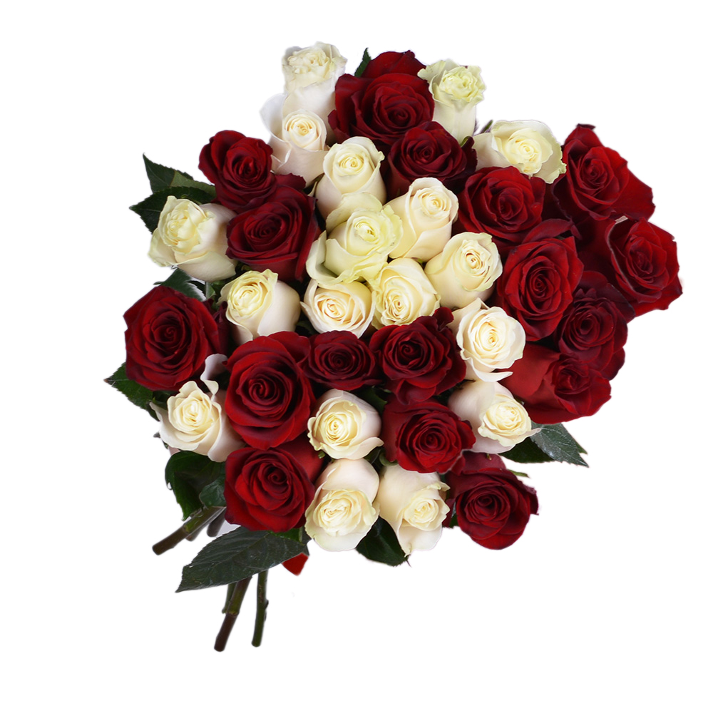 35 разноцветных роз Эквадор 70 см