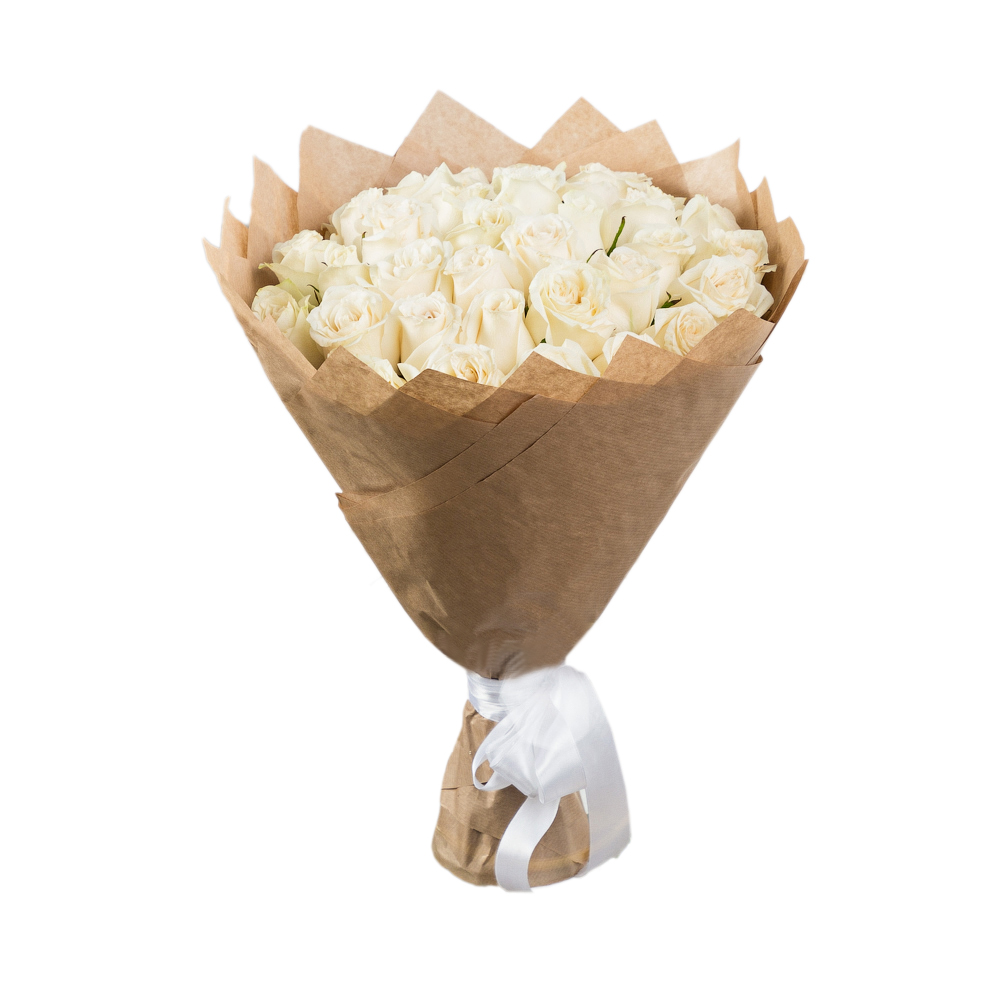 35 белых роз в крафте