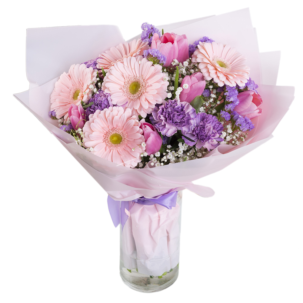 Букет из тюльпанов, гербер и гвоздик