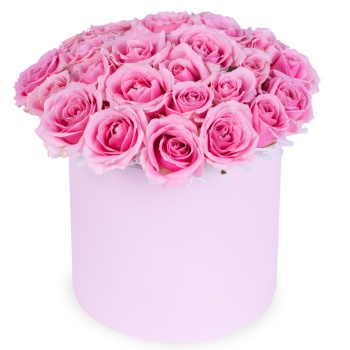 Букет из 25 розовых роз premium в розовой шляпной коробке