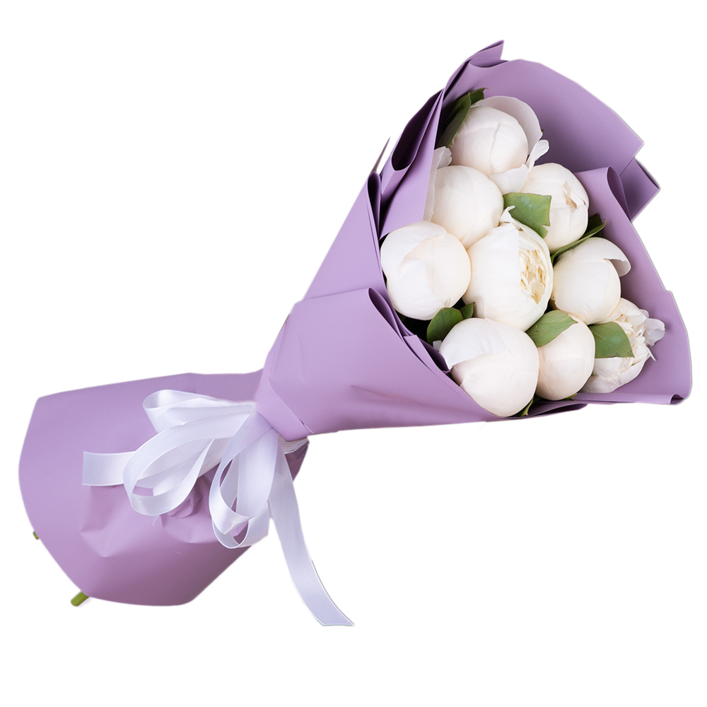 9 белых пионов