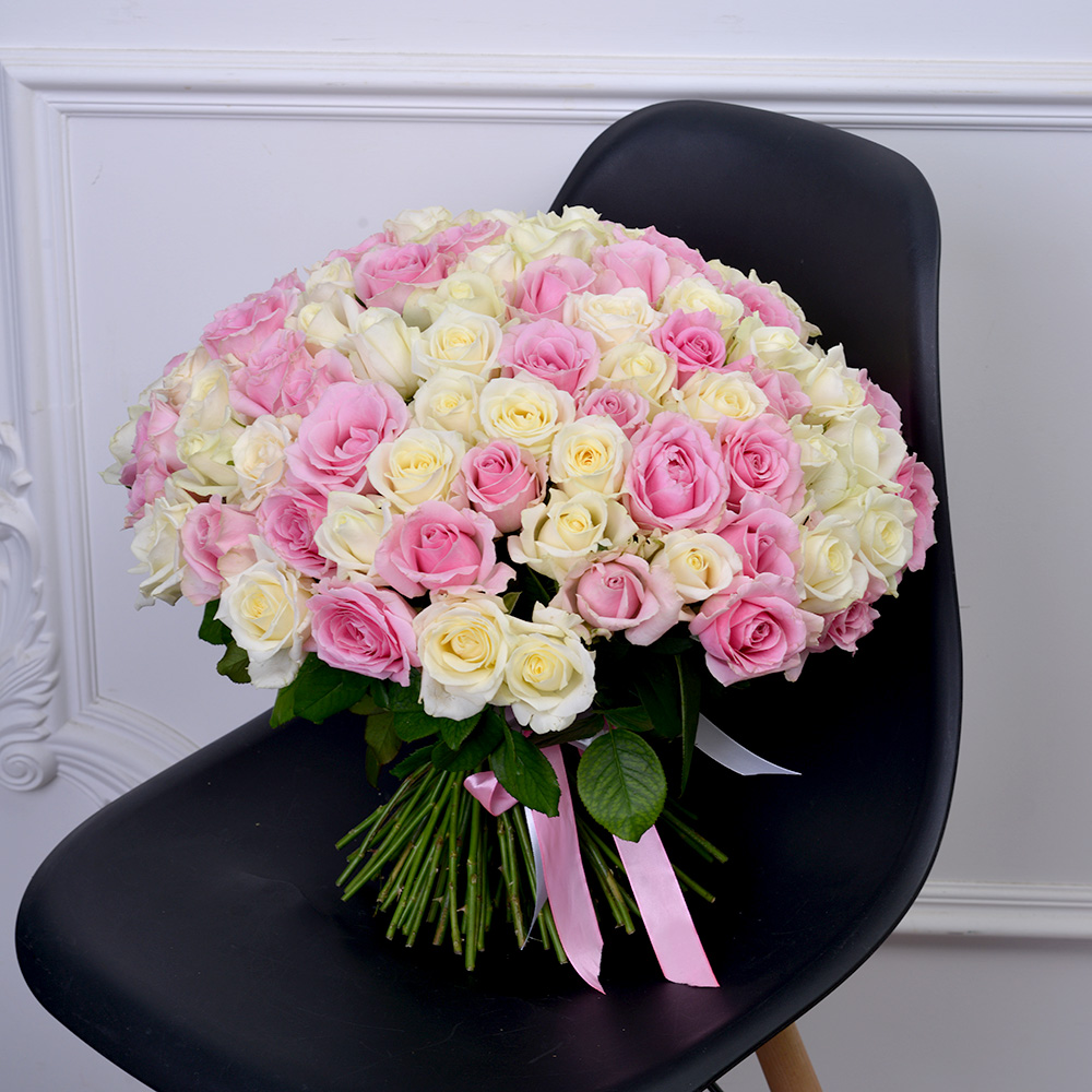 101 разноцветная роза Premium 40 см