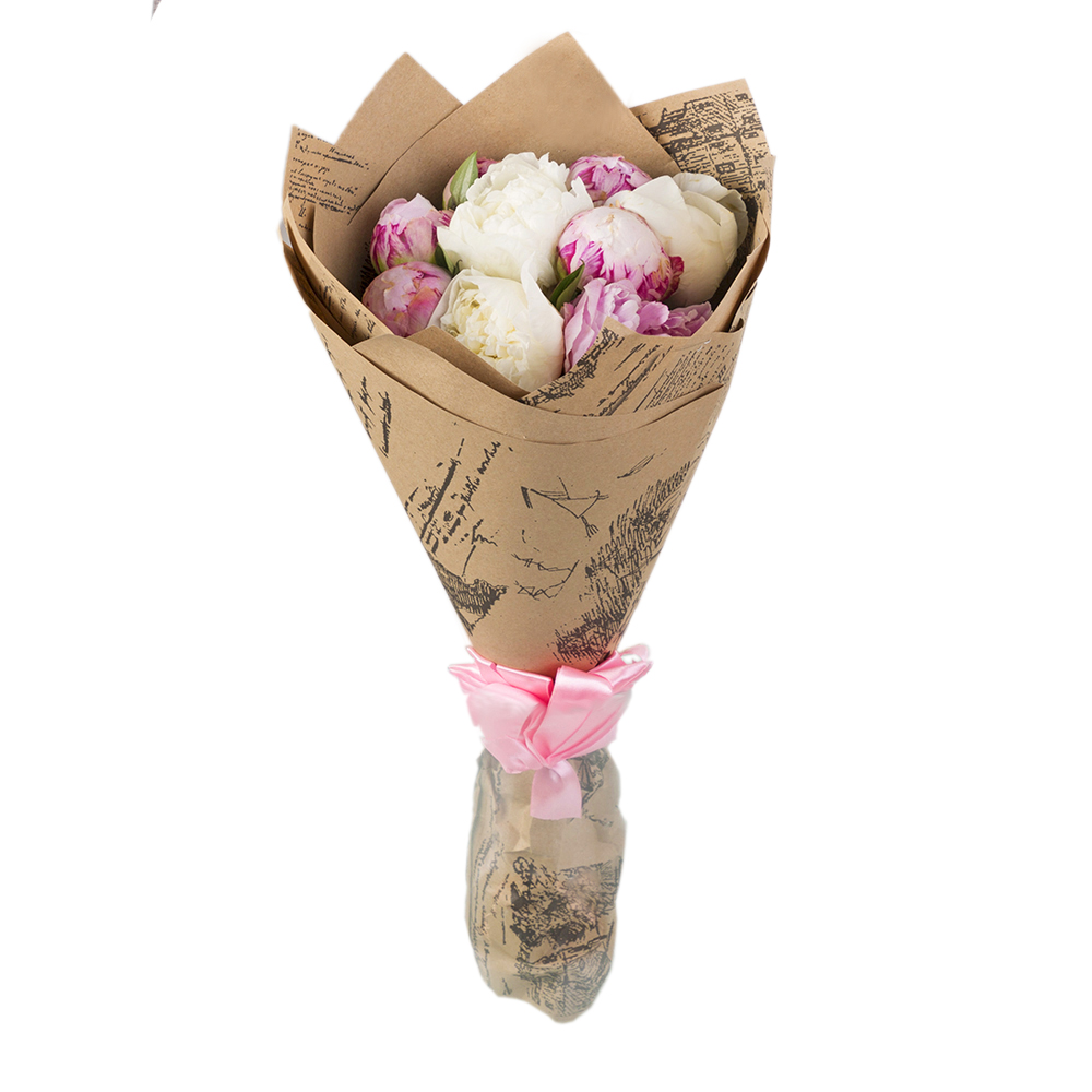 Букет из 9 разноцветных пионов