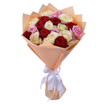19 разноцветных роз 50 см