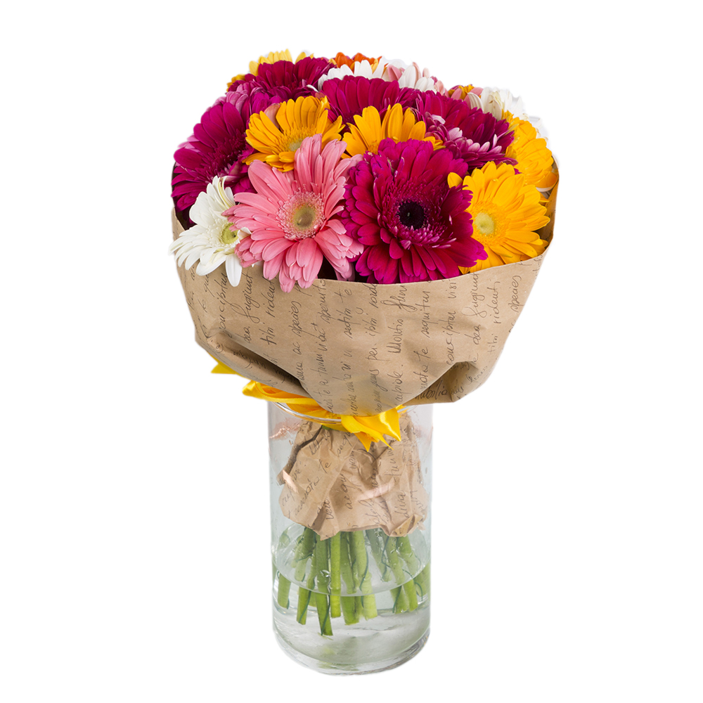 Букет из 21 разноцветной герберы