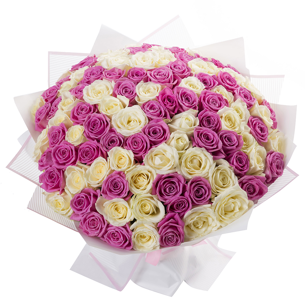 Букет из 101 разноцветной розы premium 50 см