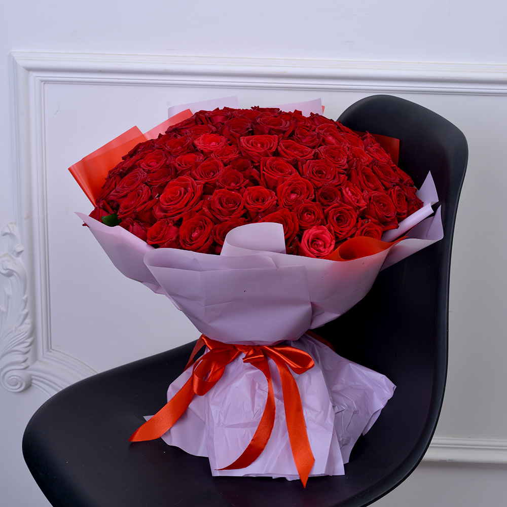 75 красных роз Premium 40 см