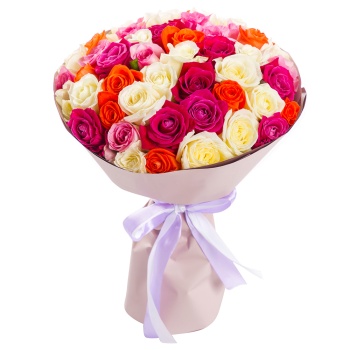 51 разноцветная роза в пленке