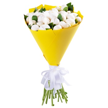 25 белых пионов в крафте