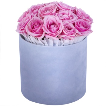 Букет из 15 розовых роз premium в серой бархатной шляпной коробке