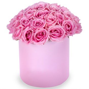 Букет из 35 розовых роз premium в розовой шляпной коробке