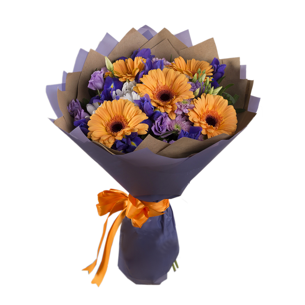 Букет из гербер, эустом и хризантем