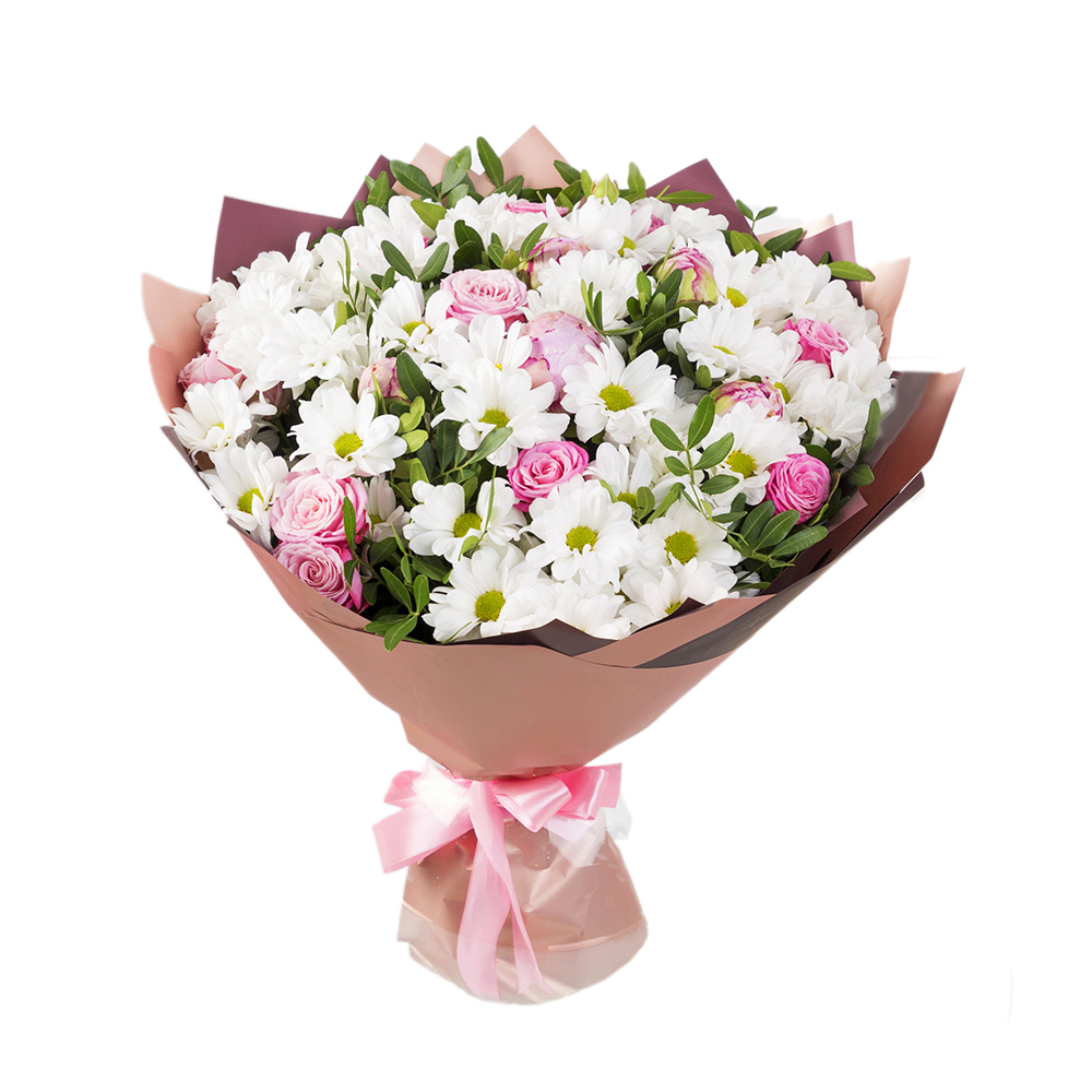 Букет из роз, пионов и хризантем