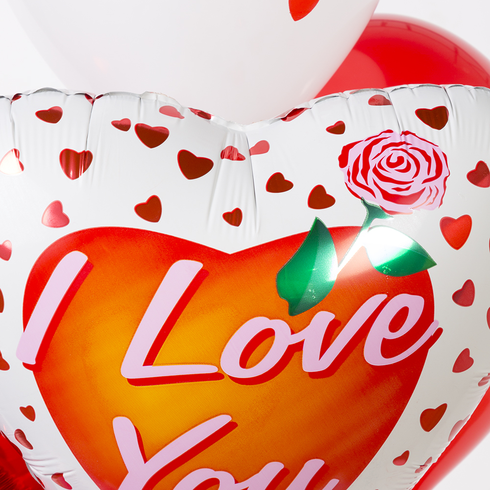 Фольгированный шар Сердце I Love you с рисунком сердечки