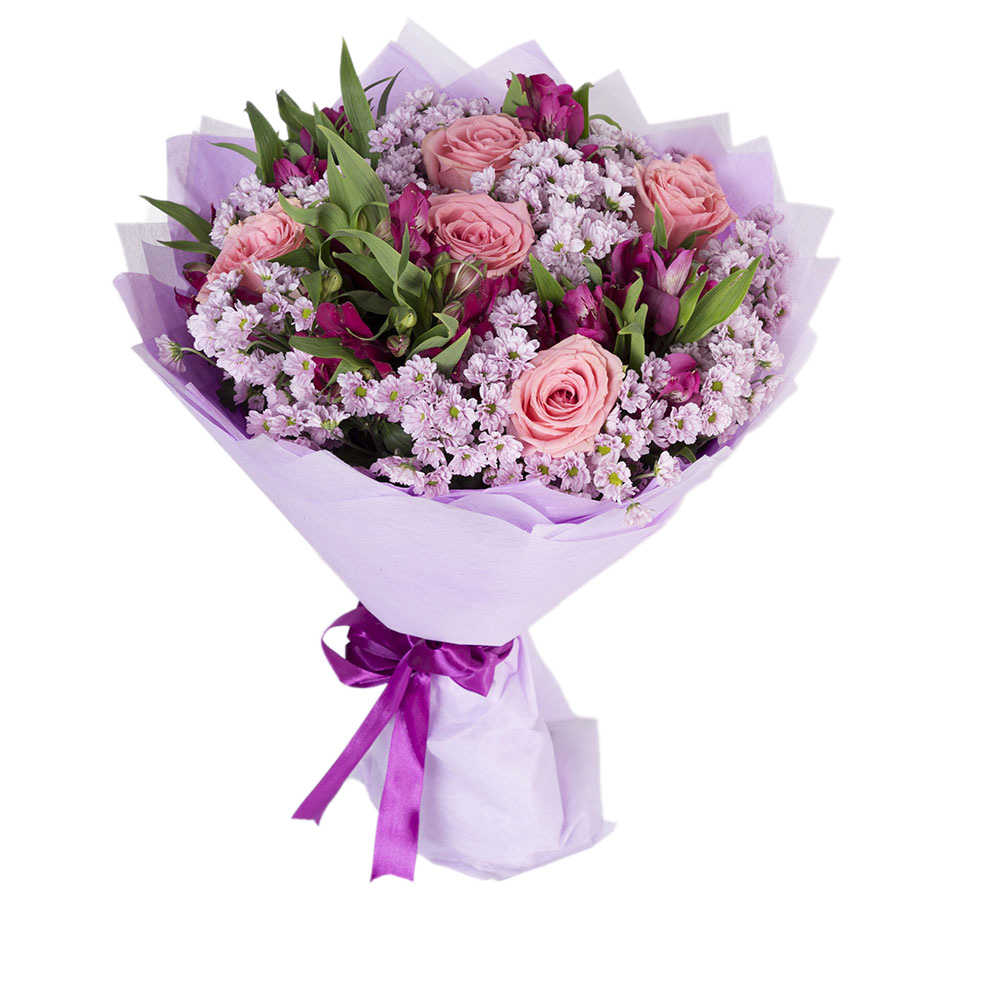 Букет из альстромерий, роз и хризантем